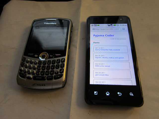 My old BlackBerry Curve 8830 vs. my new LG Optimus 2x